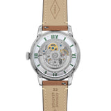  Shop Authentic Fossil Boyfriend Automatic Skeleton Silver Dial White Leather Strap Watch for Women - ME3069 - Luxxuri