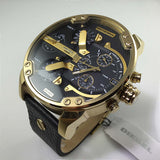 Shop Authentic Diesel Mr Daddy Black & Gold Dial Black Leather Strap Watch For Men - DZ7371 - Luxxuri