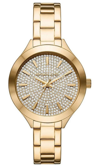  Shop Authentic Michael Kors Slim Runway Crystals Gold Dial Gold Steel Strap Watch for Women - MK1046 - Luxxuri