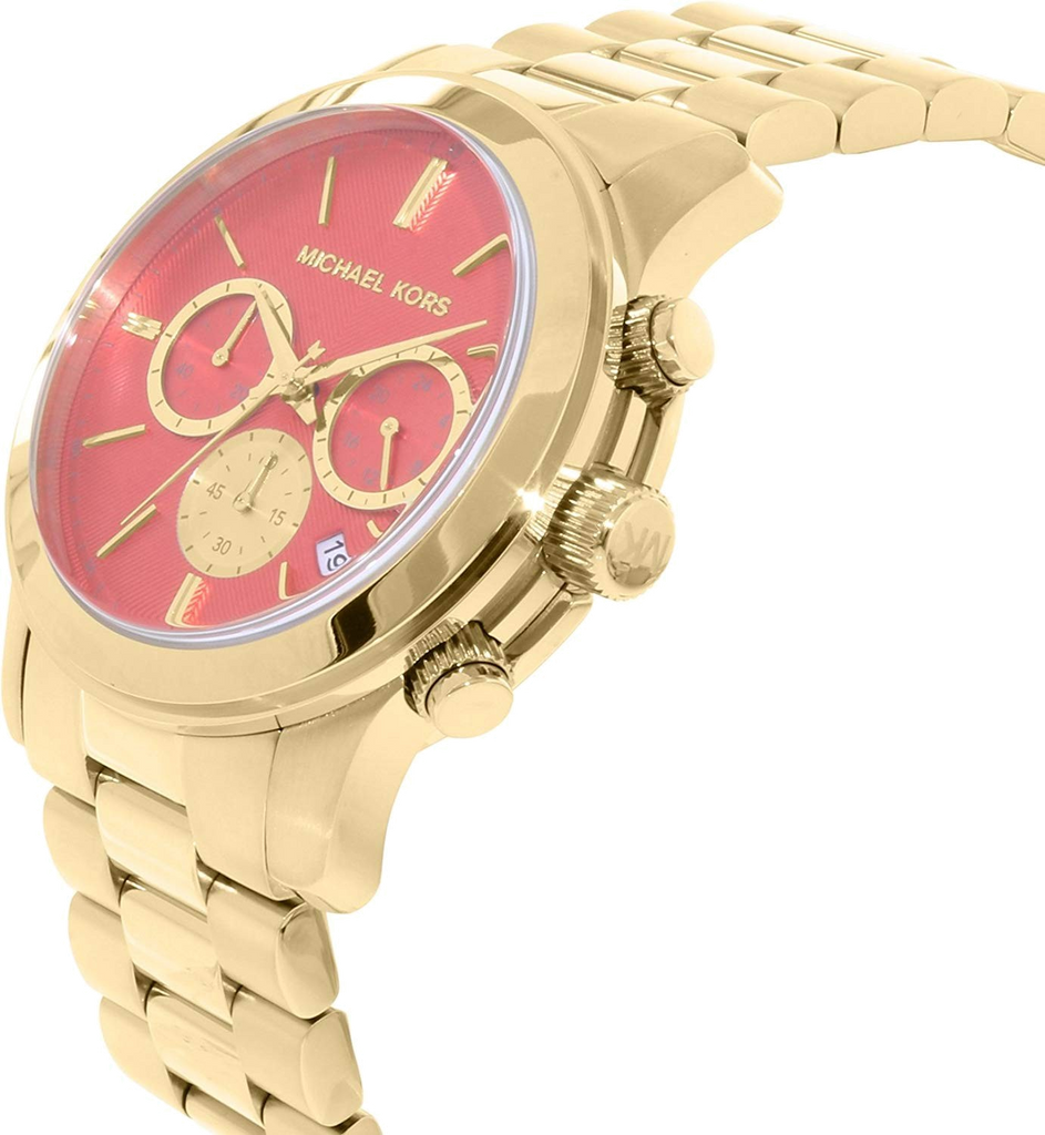  Shop Authentic Michael Kors Runway Chronograph Orange Dial Gold Steep Strap Watch For Women - MK6162 - Luxxuri