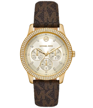  Shop Authentic Michael Kors Tibby Multifunction Gold Dial Brown Leather Strap Watch For Women - MK6966 - Luxxuri