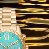  Shop Authentic Michael Kors Lexington Chronograph Blue Dial Gold Steel Strap Watch For Women - MK7216 - Luxxuri