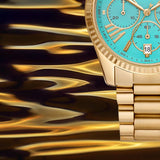  Shop Authentic Michael Kors Lexington Chronograph Blue Dial Gold Steel Strap Watch For Women - MK7216 - Luxxuri