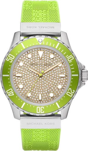  Shop Authentic Michael Kors Everest Three Hand Crystals Silver Dial Green Silicone Strap Watch For Women - MK7360 - Luxxuri