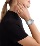 Shop Authentic Michael Kors Sidney Chambray Multifunction Blue Dial Blue Silicone Strap Watch For Women - MK7220 - Luxxuri