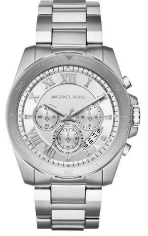  Shop Authentic Michael Kors Brecken Chronograph Silver Dial Silver Steel Strap Watch For Women - MK8562 - Luxxuri