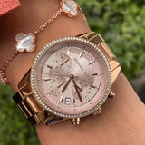  Shop Authentic Michael Kors Ritz Chronograph Rose Gold Dial Rose Gold Steel Strap Watch for Women - MK6357 - Luxxuri
