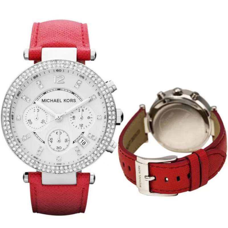  Shop Authentic Michael Kors Parker Silver Dial Red Leather Strap Watch for Women - MK2278 - Luxxuri