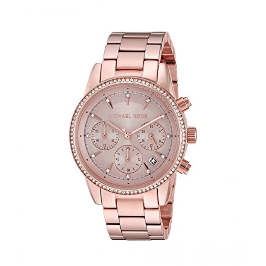  Shop Authentic Michael Kors Ritz Chronograph Rose Gold Dial Rose Gold Steel Strap Watch for Women - MK6357 - Luxxuri