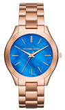  Shop Authentic Michael Kors Slim Runway Quartz Blue Dial Rose Gold Steel Strap Watch For Women - MK3494 - Luxxuri