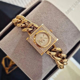  Shop Authentic Michael Kors Chain Lock Pave Gold Dial Gold Steel Strap Watch For Women - MK4711 - Luxxuri