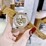  Shop Authentic Michael Kors Parker Three-Hand Gold Dial Brown Leather Strap Watch For Women - MK4725 - Luxxuri