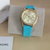  Shop Authentic Michael Kors Mini Pilot Quartz Gold Dial Blue Silicone Strap Watch For Women - MK7374 - Luxxuri