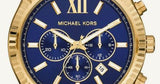  Shop Authentic Michael Kors Lexington Chronograph Blue Dial Gold Steel Strap Watch for Men - MK9153 - Luxxuri