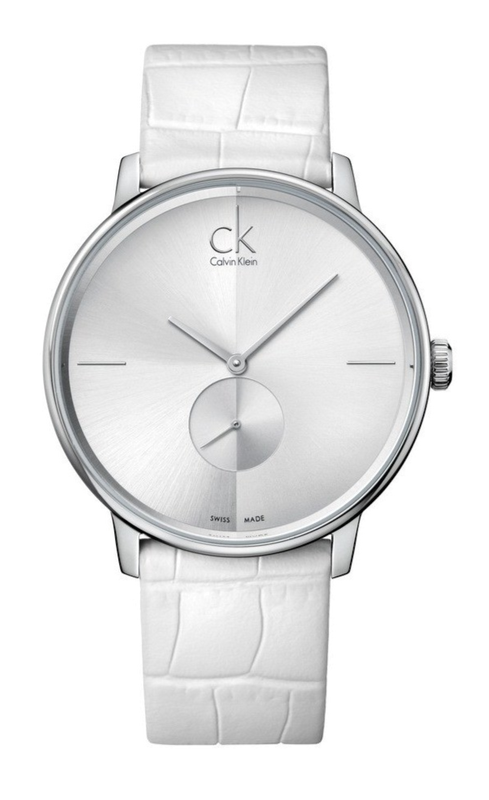  Shop Authentic Calvin Klein Accent Silver Dial White Leather Strap Watch for Women - K2Y211K6 - Luxxuri