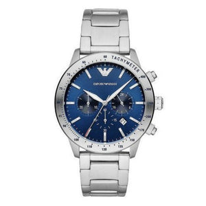  Shop Authentic Emporio Armani Mario Chronograph Blue Dial Silver Steel Strap Watch For Men - AR11306 - Luxxuri