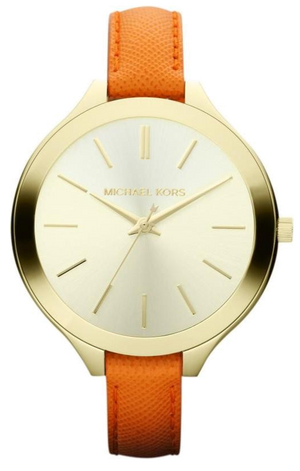  Shop Authentic Michael Kors Runway Quartz Gold Dial Orange Leather Strap Watch For Women - MK2275 - Luxxuri