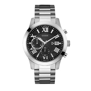  Shop Authentic Guess Atlas Chronograph Black Dial Silver Steel Strap Watch For Men - W0668G3 - Luxxuri