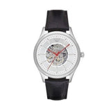  Shop Authentic Emporio Armani Meccanico Silver Skeleton Dial Black Leather Strap Watch For Men - AR2072 - Luxxuri