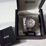  Shop Authentic Hugo Boss Aeroliner Chronograph White Dial Silver Steel Strap Watch For Men - 1512445 - Luxxuri
