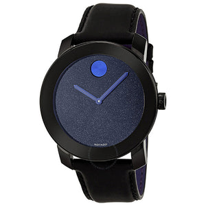  Shop Authentic Movado Bold Metallic Blue Dial Black Leather Strap Watch for Men - 3600137 - Luxxuri
