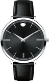  Shop Authentic Movado Ultra Slim Black Dial Black Leather Strap Watch For Women - 0607090 - Luxxuri