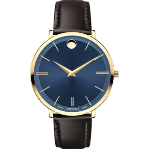  Shop Authentic Movado Ultra Slim Blue Dial Brown Leather Strap Watch For Women - 0607092 - Luxxuri