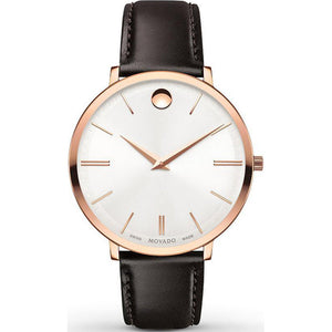  Shop Authentic Movado Ultra Slim Silver Dial Brown Leather Strap Watch For Women - 0607093 - Luxxuri