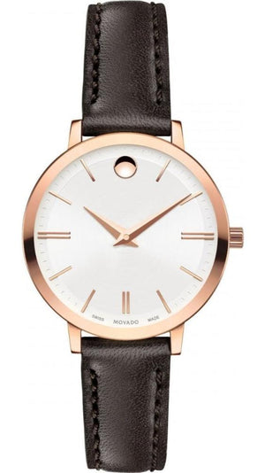  Shop Authentic Movado Ultra Slim White Dial Brown Leather Strap Watch For Women - 0607096 - Luxxuri
