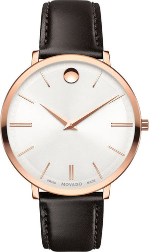  Shop Authentic Movado Ultra Slim Silver Dial Brown Leather Strap Watch For Women - 0607093 - Luxxuri