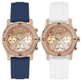  Shop Authentic Guess Confetti Diamonds Gold Dial Blue Rubber Strap Watch For Women - W1098L6 - Luxxuri