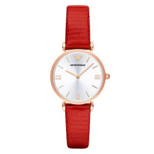  Shop Authentic Emporio Armani Gianni T Bar Silver Dial Red Leather Strap Watch For Women - AR1876 - Luxxuri