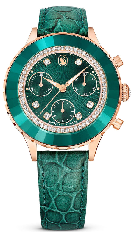  Shop Authentic Swarovski Octea Chrono Green Dial Green Leather Strap Watch for Women - 5672931 - Luxxuri