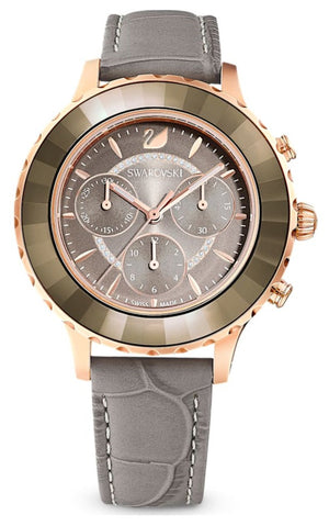  Shop Authentic Swarovski Octea Lux Chrono Grey Dial Grey Leather Strap Watch for Women - 5452495 - Luxxuri