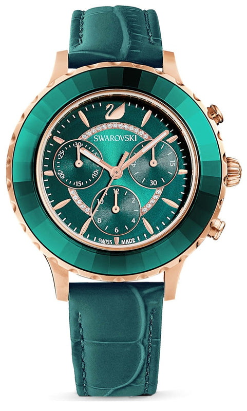  Shop Authentic Swarovski Octea Lux Chrono Emerald Green Dial Green Leather Strap Watch for Women - 5452498 - Luxxuri
