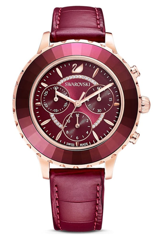  Shop Authentic Swarovski Octea Lux Chrono Red Dial Red Leather Strap Watch for Men - 5646975 - Luxxuri