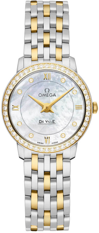  Shop Authentic Omega De Ville Prestige Quartz Diamonds Mother of Pearl Dial Two Tone Steel Strap Watch for Women - 424.25.27.60.55.001 - Luxxuri