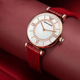  Shop Authentic Emporio Armani Gianni T-Bar Analog Mother of Pearl Dial Red Leather Strap Watch For Women - AR11322 - Luxxuri