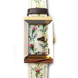  Shop Authentic Gucci G-Frame Floral Mother of Pearl Dial White Leather Strap Watch For Women - YA147407 - Luxxuri