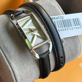  Shop Authentic Michael Kors Empire Three-Hand Silver Dial Black Leather Strap Watch For Women - MK4722 - Luxxuri