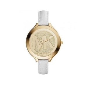  Shop Authentic Michael Kors Slim Runway Quartz Gold Dial White Leather Strap Watch For Women - MK2389 - Luxxuri