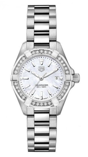  Shop Authentic Tag Heuer Aquaracer Diamonds Mother of Pearl White Dial Silver Steel Strap Watch for Women - WBD1413.BA0741 - Luxxuri