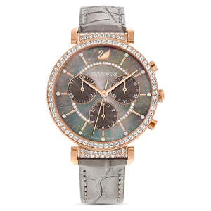  Shop Authentic Swarovski Passage Chrono Grey Dial Grey Leather Strap Watch for Women - 5580348 - Luxxuri