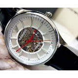  Shop Authentic Emporio Armani Meccanico Silver Skeleton Dial Black Leather Strap Watch For Men - AR2072 - Luxxuri