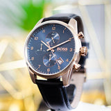  Shop Authentic Hugo Boss Skymaster Chronograph Blue Dial Black Leather Strap Watch for Men - 1513783 - Luxxuri