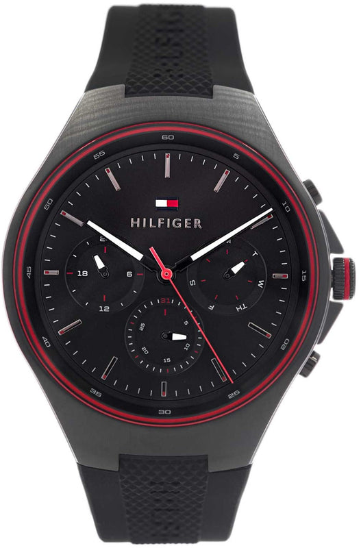  Shop Authentic Tommy Hilfiger Justin Black Dial Black Rubber Strap Watch For Men - 1792056 - Luxxuri