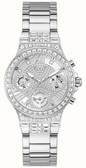  Shop Authentic Guess Moonlight Multi Function Diamonds Silver Dial Silver Steel Strap Watch for Women - GW0320L1 - Luxxuri