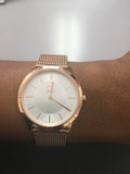  Shop Authentic Calvin Klein Minimal White Dial Rose Gold Mesh Bracelet Watch for Women - K3M22626 - Luxxuri