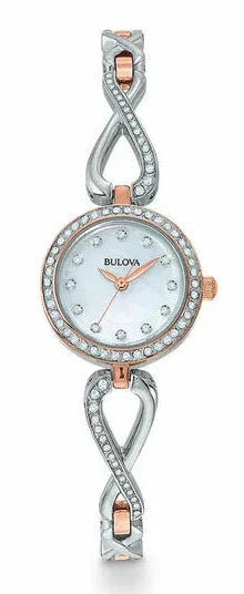  Shop Authentic Bulova Crystals Mother of Pearl Dial Two Tone Steel Strap Watch for Women - 98X108 - Luxxuri