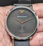  Shop Authentic Emporio Armani Modern Slim Quartz Grey Dial Black Leather Strap Watch For Men - AR11162 - Luxxuri